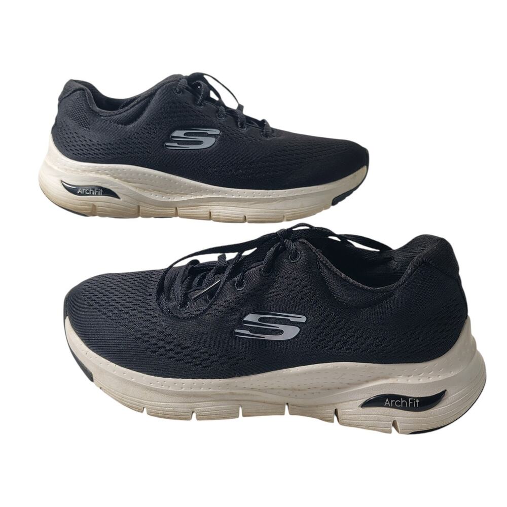 Skechers Women's 8 Arch Fit Big Appeal Shoes Black White Sneakers Lace Up 149057